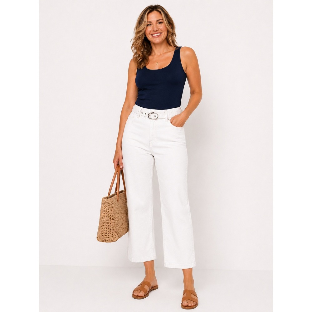 ZARA Straight High Waist Belted Cropped Jeans Size 6 Festival Boho Y2K New *Flaw